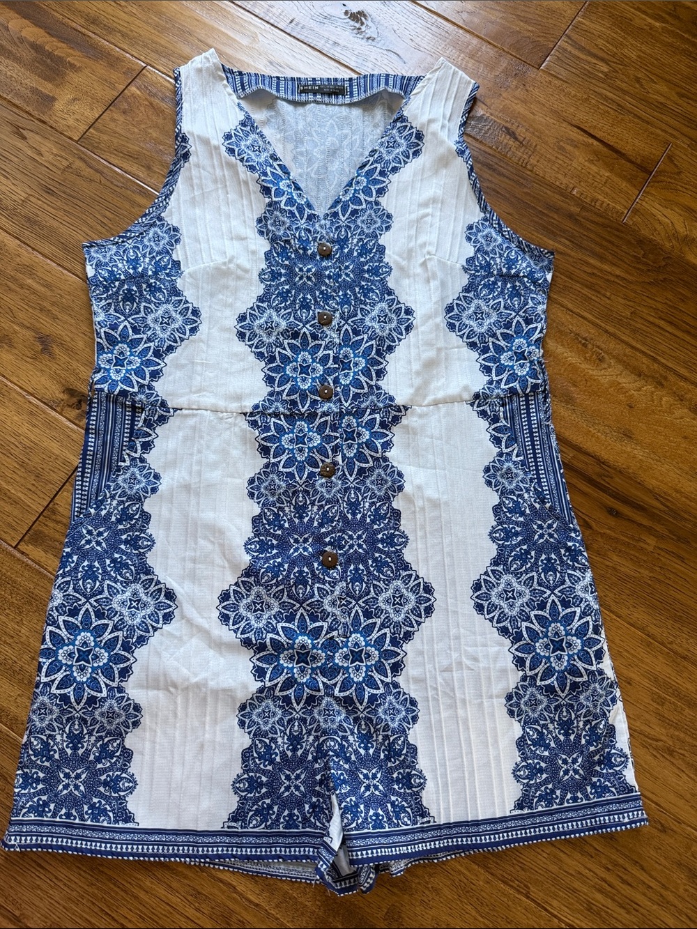 Blue Floral Print Women’s One-Piece Romper